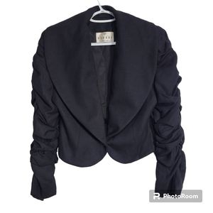 Virani Black Wool Ruched Sleeve One Button Blazer size 4